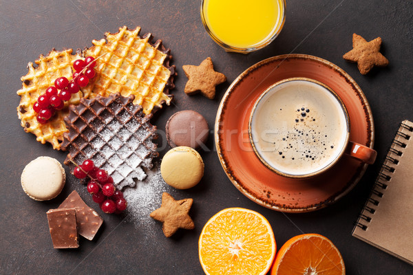 Kaffee Süßigkeiten top Ansicht Essen Schokolade Stock foto © karandaev