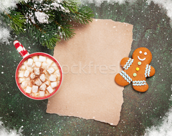 Darab papír karácsony kívánságok kávéscsésze hó Stock fotó © karandaev