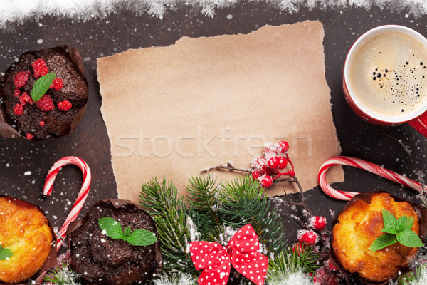 Stockfoto: Stuk · papier · christmas · wensen · koffie · sneeuw
