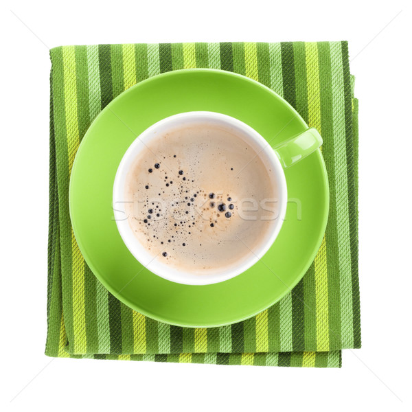 Green coffee cup over kitchen towel Stock photo © karandaev
