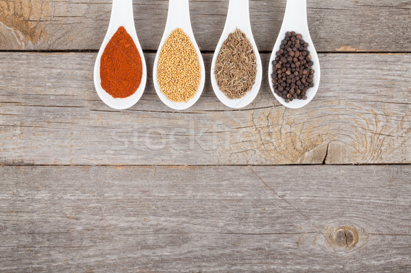 Stockfoto: Kleurrijk · kruiden · specerijen · aromatisch · ingrediënten · houten · tafel