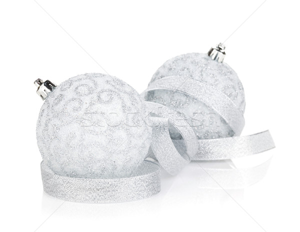 Silver christmas baubles with ribbon Stock photo © karandaev