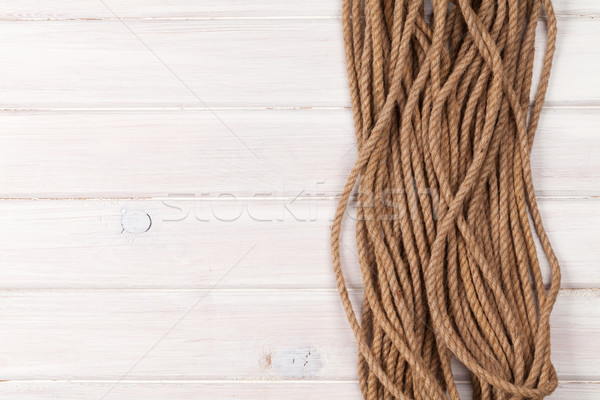 Stock photo: Wooden background with marine rope