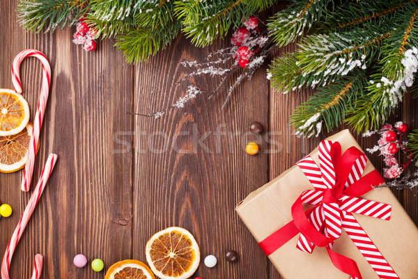 Christmas houten sneeuw geschenkdoos Stockfoto © karandaev