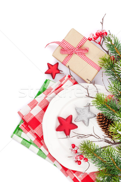 [[stock_photo]]: Noël · table · coffret · cadeau · isolé · blanche