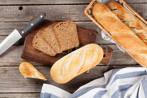 Foto stock: Frescos · pan · mesa · de · madera · superior · vista · alimentos