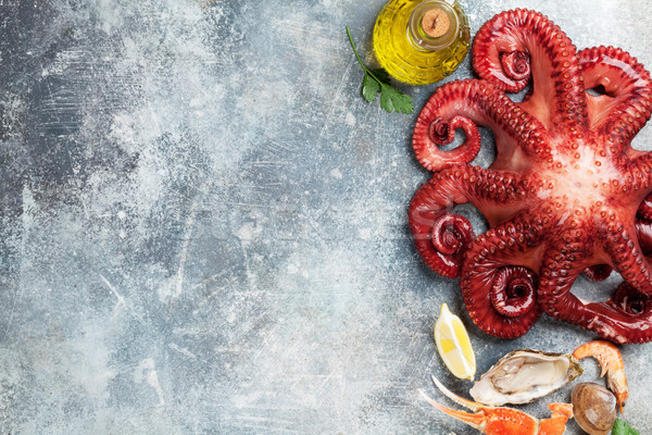 海鮮 章魚 龍蝦 烹飪 頂部 視圖 商業照片 © karandaev
