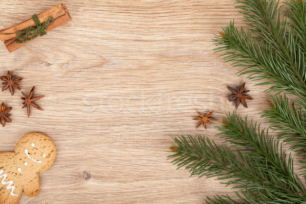 Christmas fir tree, gingerbread cookie and spices Stock photo © karandaev