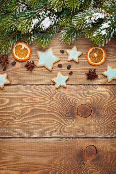 Stock fotó: Karácsony · fából · készült · hó · fenyőfa · fűszer · mézeskalács