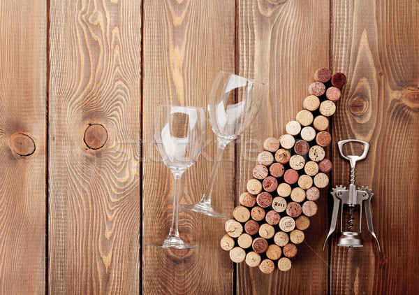 Сток-фото: бутылку · вина · очки · штопор · деревенский · деревянный · стол