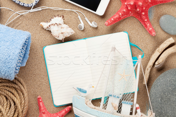 Stock photo: Travel and vacation notepad with items