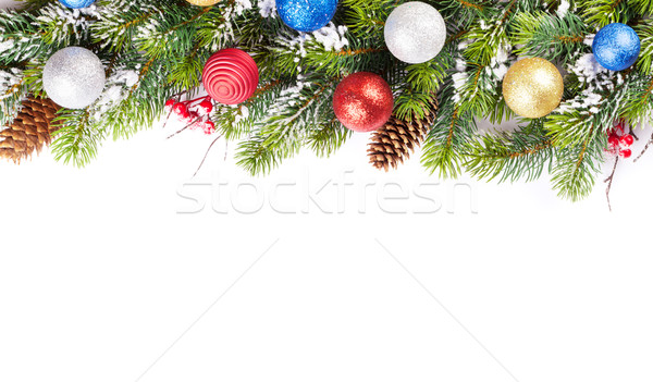 Foto stock: árvore · de · natal · ramo · neve · isolado · branco · cópia · espaço