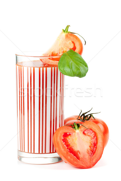Stok fotoğraf: Taze · domates · suyu · fesleğen · yalıtılmış · beyaz · yeşil