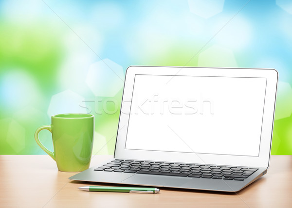 Laptop scherm beker tabel bokeh Stockfoto © karandaev