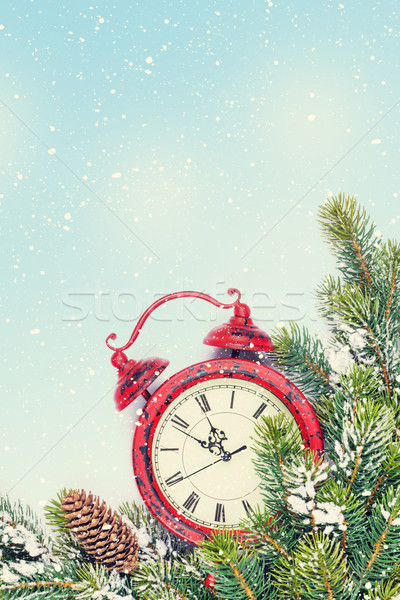 Christmas background with clock and branch Stock photo © karandaev