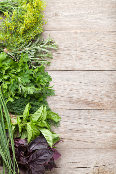 Stockfoto: Vers · tuin · kruiden · houten · tafel · top