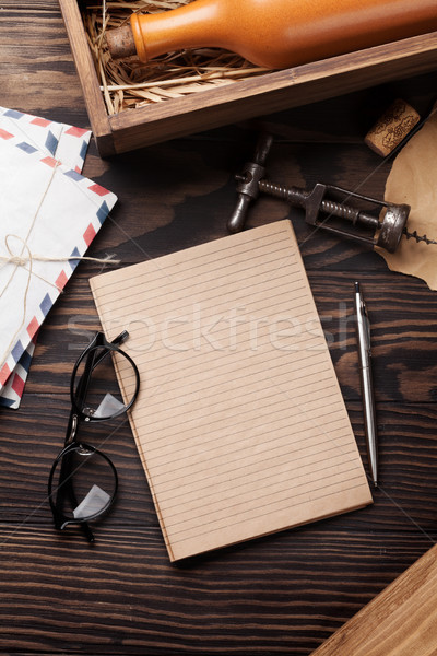 Retro tabel vintage notepad bril envelop Stockfoto © karandaev