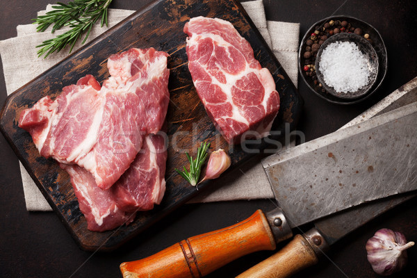 Raw pork meat cooking Stock photo © karandaev
