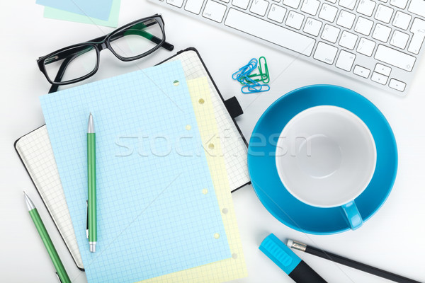 Office supplies, computed keyboard and coffee cup Stock photo © karandaev