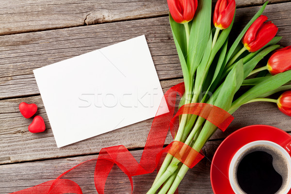 Rosso tulipani biglietto d'auguri candy cuori san valentino Foto d'archivio © karandaev