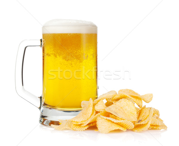 Foto stock: Cerveja · caneca · batatas · fritas · isolado · branco