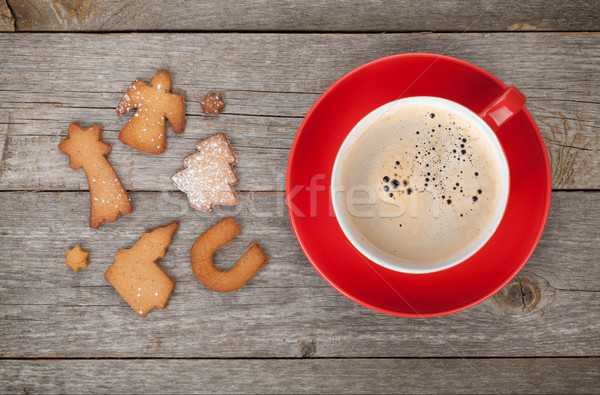 Stock photo: Coffee cup and gingerbread cookies