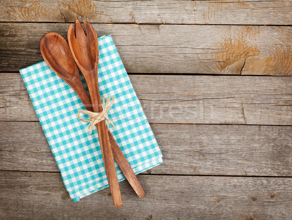 Vintage kitchen utensils over wooden table Stock photo © karandaev