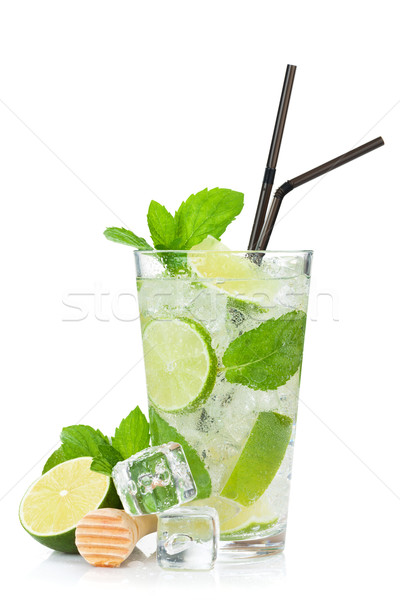 Frischen Mojito Cocktail isoliert weiß Blatt Stock foto © karandaev