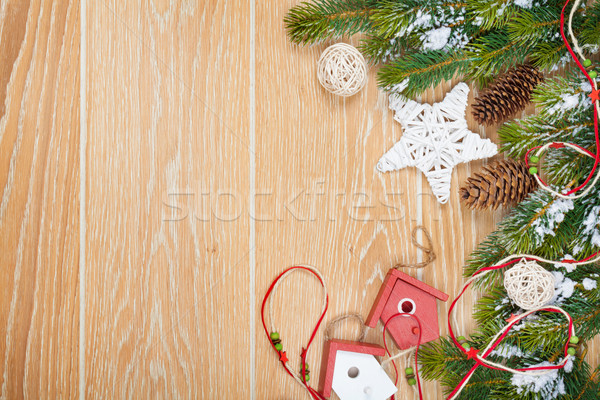 Karácsony fából készült hó fenyőfa dekoráció copy space Stock fotó © karandaev