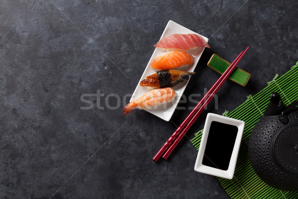 Set of sushi and green tea Stock photo © karandaev