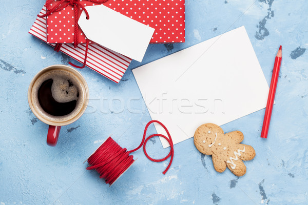 聖誕節 賀卡 禮品盒 石 表 頂部 商業照片 © karandaev