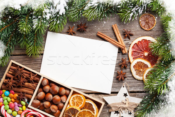Comida de navidad decoración tarjeta de felicitación navidad cocina mesa Foto stock © karandaev
