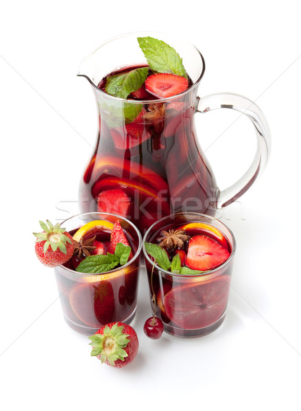 Stock photo: Refreshing fruit sangria in jug and two glasses