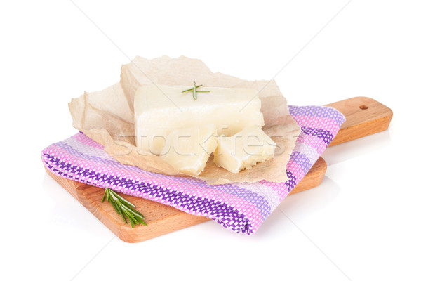 Parmesan planche à découper isolé blanche papier alimentaire Photo stock © karandaev
