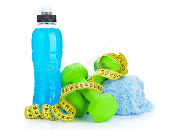 [[stock_photo]]: Deux · vert · mètre · à · ruban · boire · bouteille · fitness