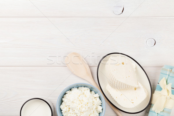 Сток-фото: молоко · сыра · деревянный · стол · Top · мнение