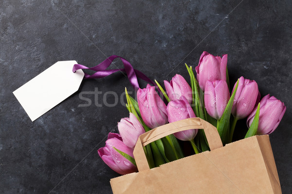 Fresh purple tulip flowers bag Stock photo © karandaev