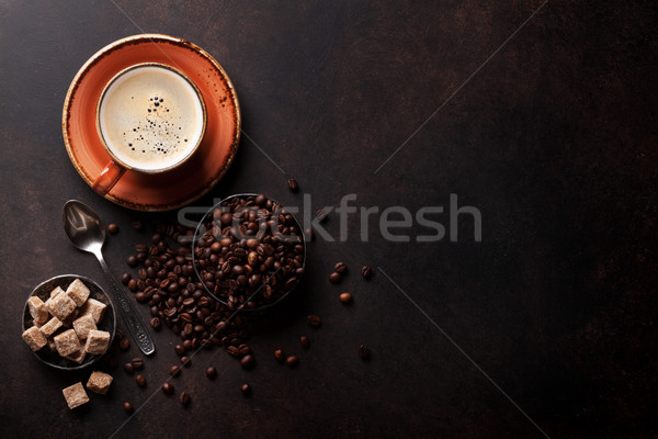 Coffee cup, beans and sugar Stock photo © karandaev