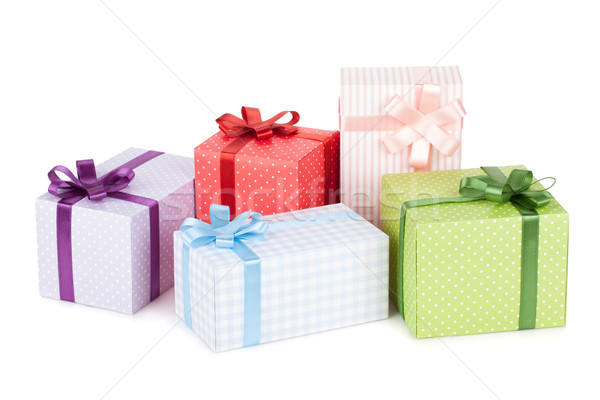 Colorful gift boxes with ribbon and bow Stock photo © karandaev