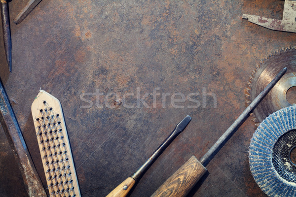 Workbench metal table with old tools Stock photo © karandaev