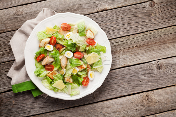 Stock foto: Frischen · gesunden · Salat · Holztisch · top · Ansicht