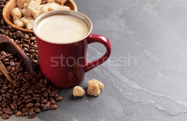 Taza de café frijoles azúcar moreno piedra mesa vista Foto stock © karandaev