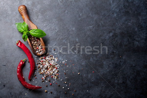 Zioła przyprawy pieprz soli bazylia herb Zdjęcia stock © karandaev