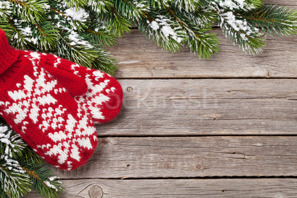 Christmas background with fir tree and mittens Stock photo © karandaev