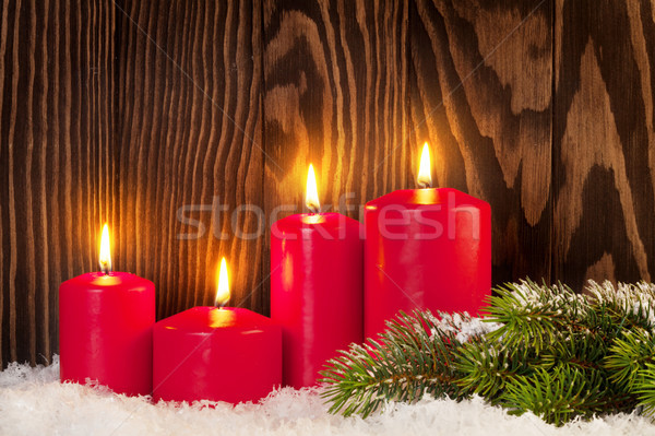 Christmas candles and snow fir tree Stock photo © karandaev