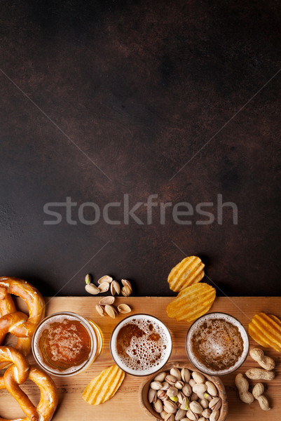 Stock photo: Lager beer and snacks