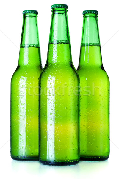 Foto stock: Três · cerveja · garrafas · coleção · verde · isolado