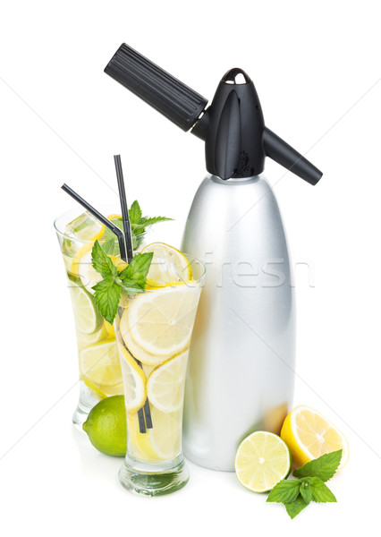 Glasses with homemade lemonade and siphon Stock photo © karandaev