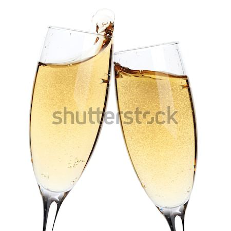 Foto d'archivio: Due · champagne · occhiali · isolato · bianco · alimentare