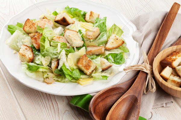 Stockfoto: Vers · gezonde · caesar · salade · houten · tafel · voedsel · achtergrond